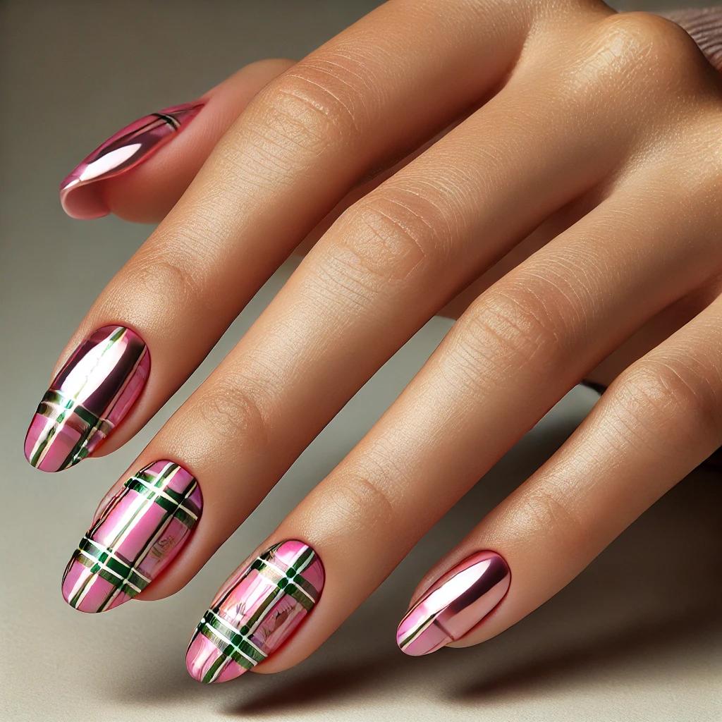 Pink Chrome with White and Green Plaid Vines