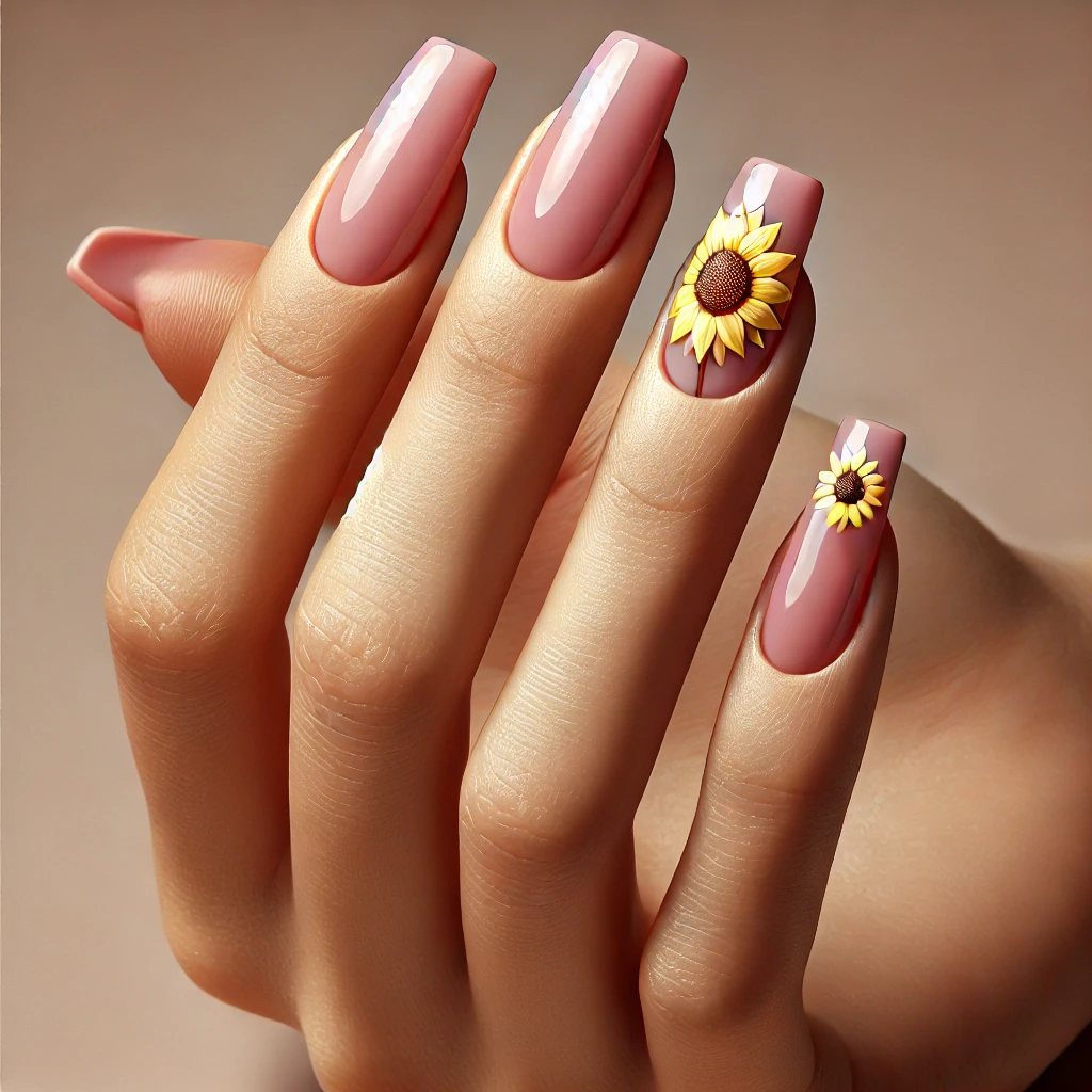 Pink Sunflower Nails