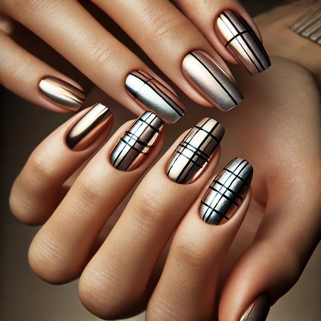 Plaid Chrome Nails