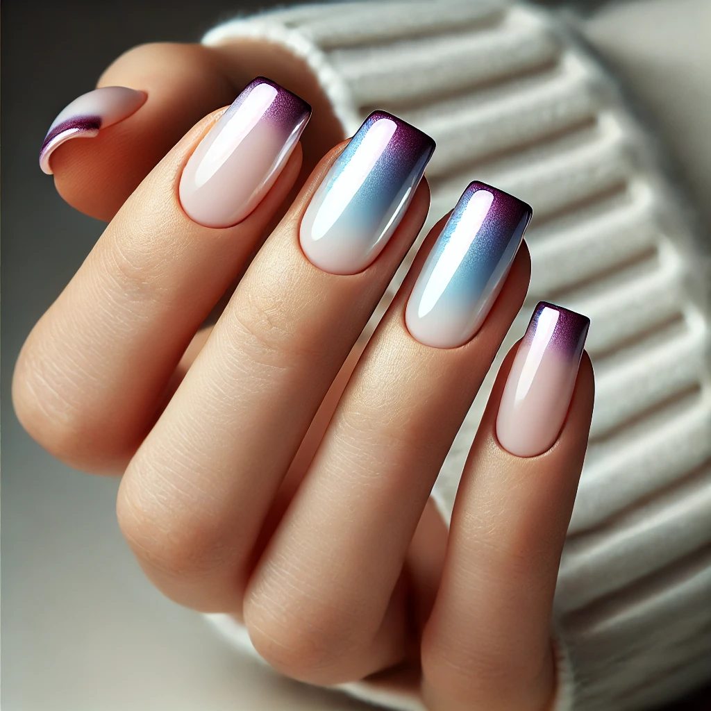 Purple Ombre French Tips with Chrome Base