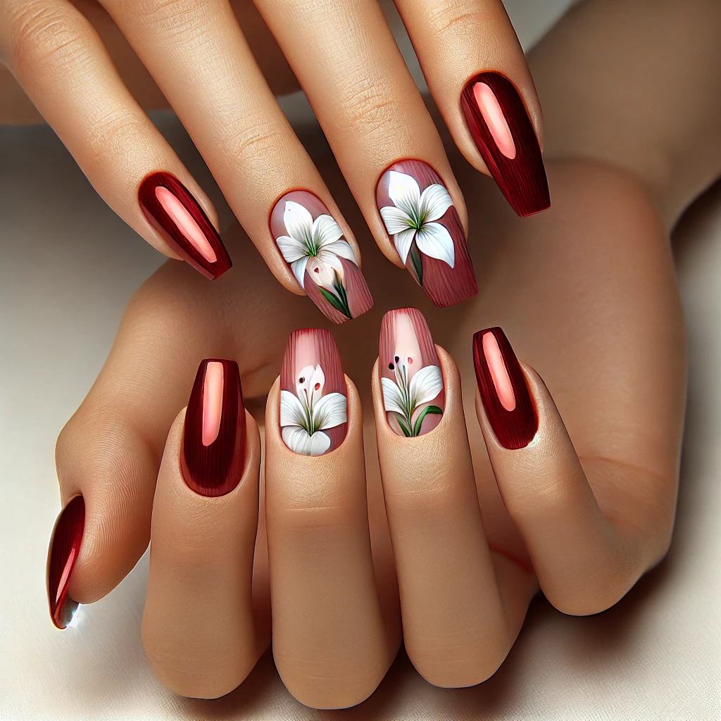 Red Chrome with Hand-Painted Lilies