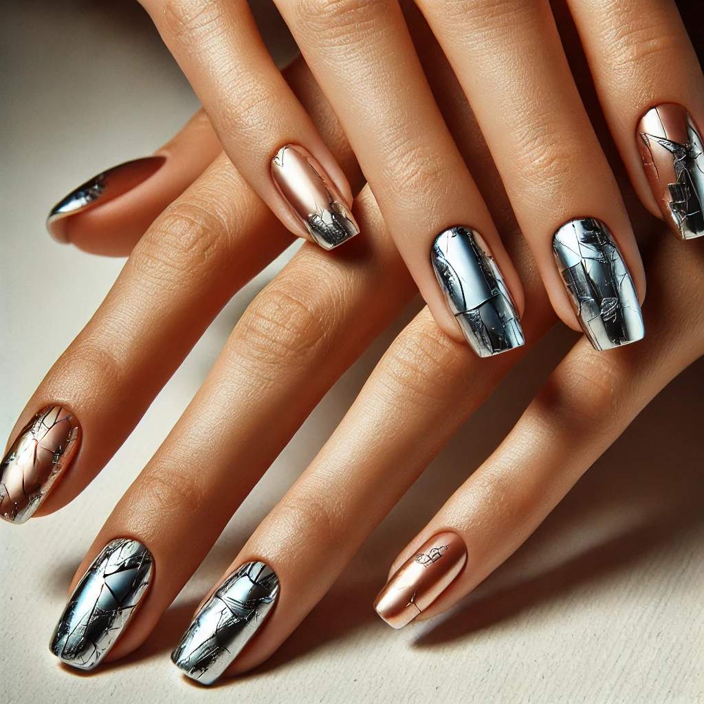 Shattered Glass Chrome Nails