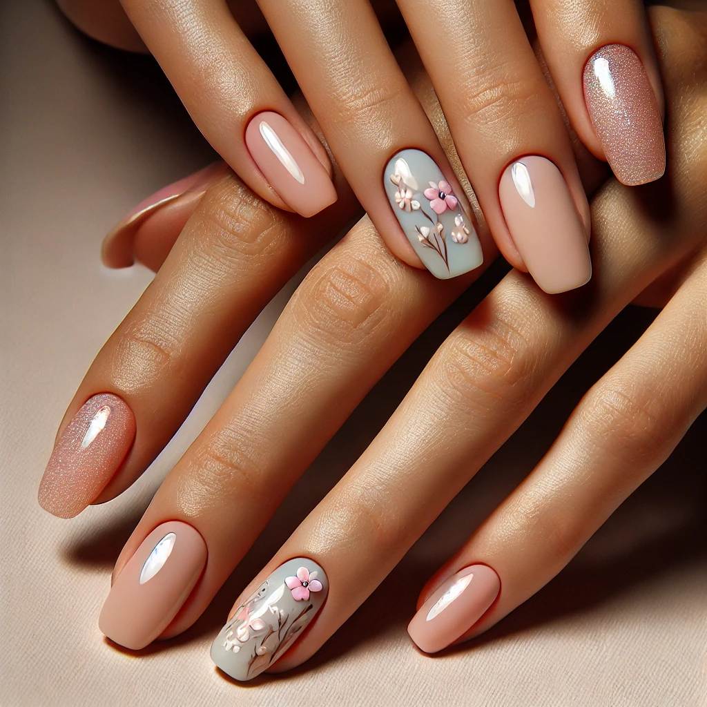 Sparkling Glitter Floral Nails