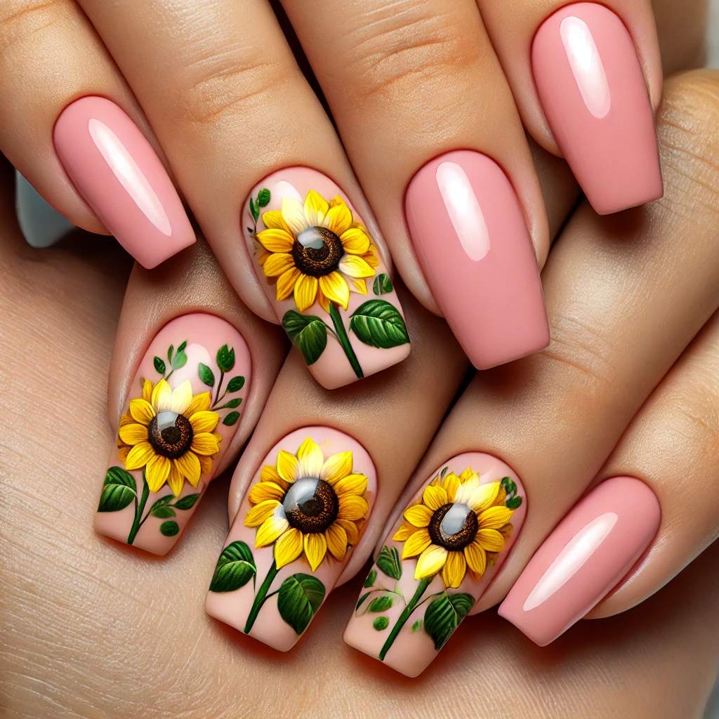 Sunflower Accent Nails