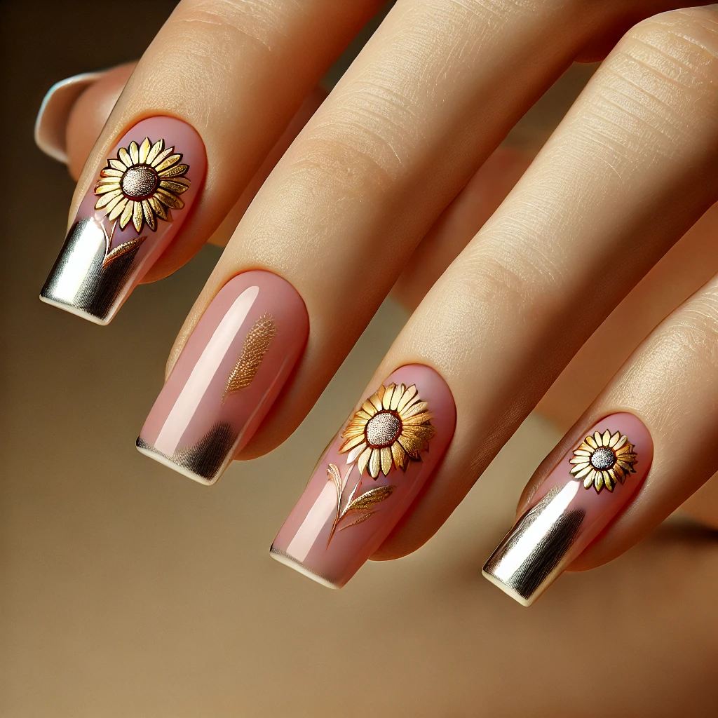 Sunflower-Inspired Pink Chrome with Silver Tips