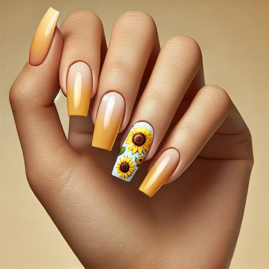 Sunflower Ombre Nails