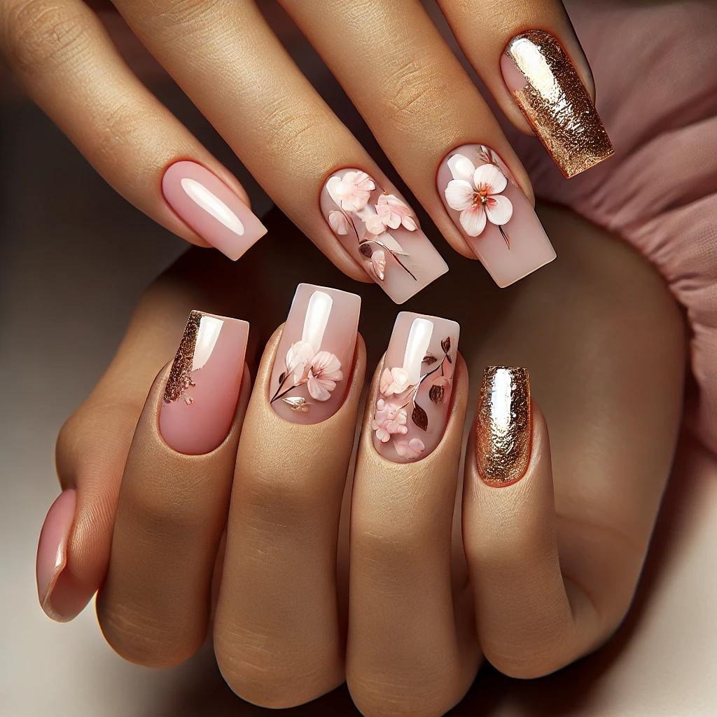 Translucent Pink Chrome with Gold Foil & Flowers