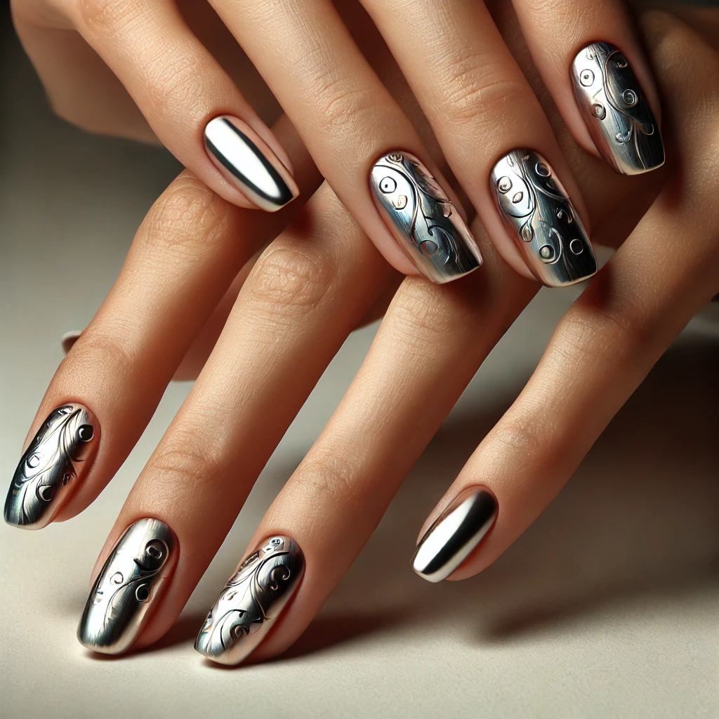 Vines on Chrome Nails