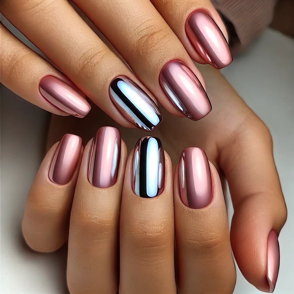 Chrome Gradient Light Pink Nails