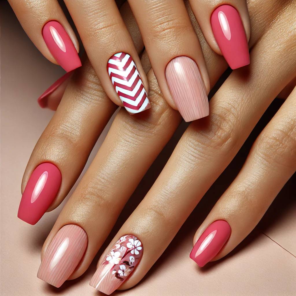 Hot Pink Chevrons with Floral Accents