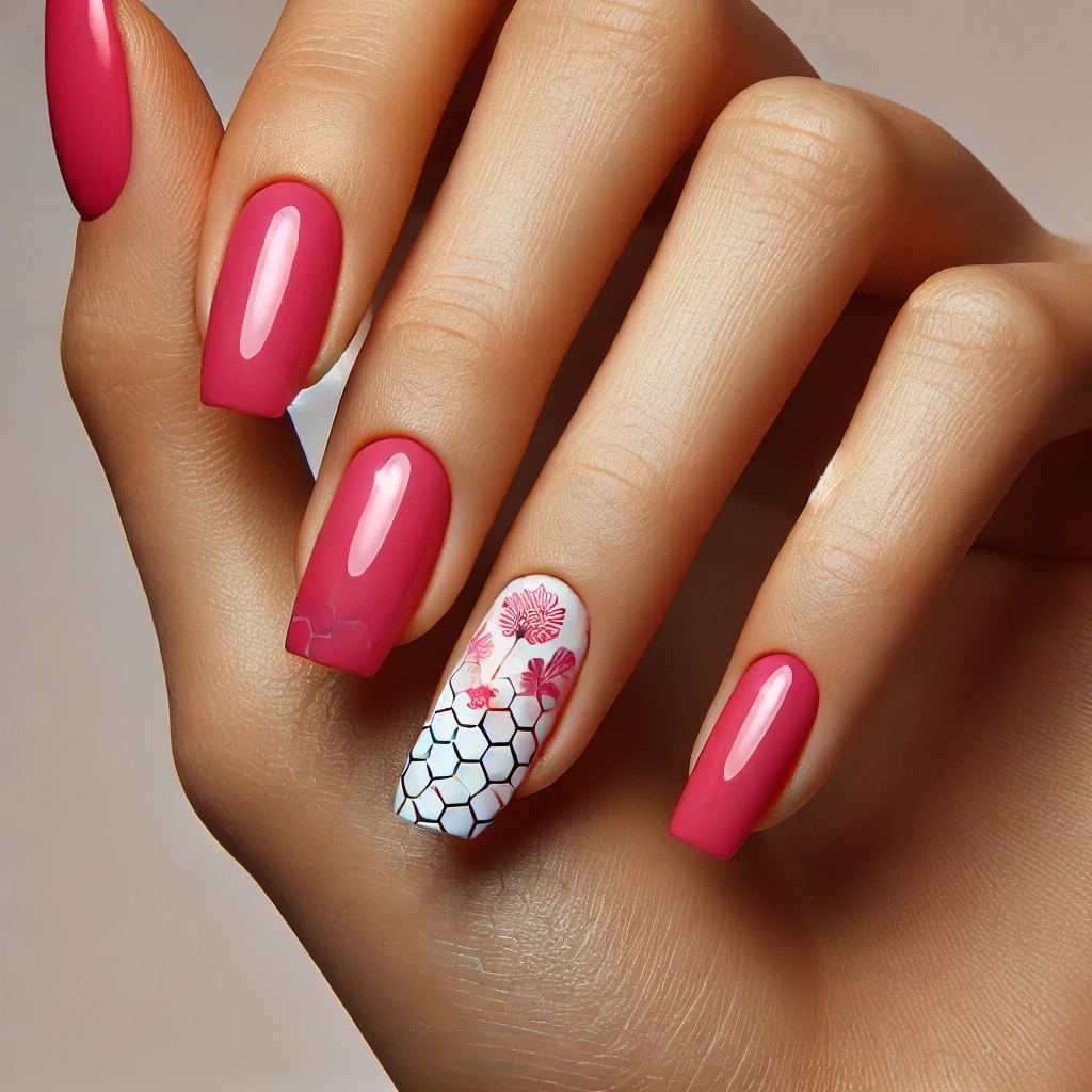 Hot Pink and White Honeycomb with Floral Touches