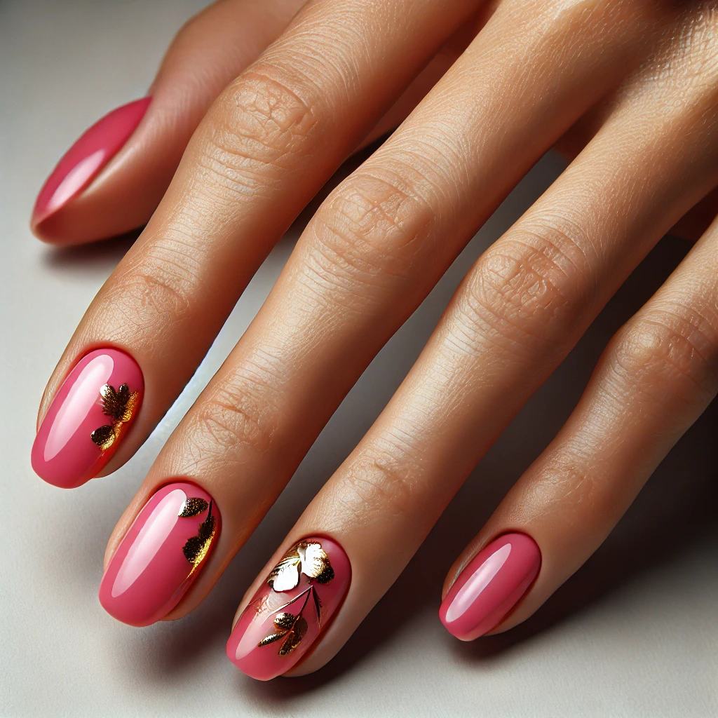 Hot Pink with Gold Leaf Floral Highlights