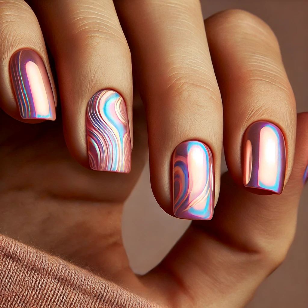 Iridescent Waves on Baby Pink Chrome