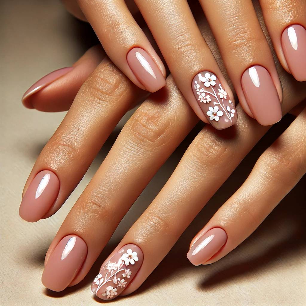 Light Pink Chrome Floral Nails