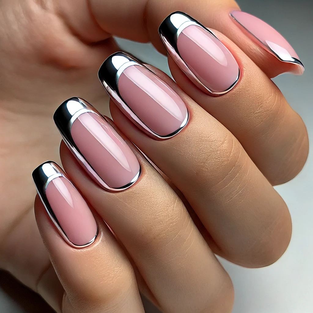 Light Pink Chrome French Tips