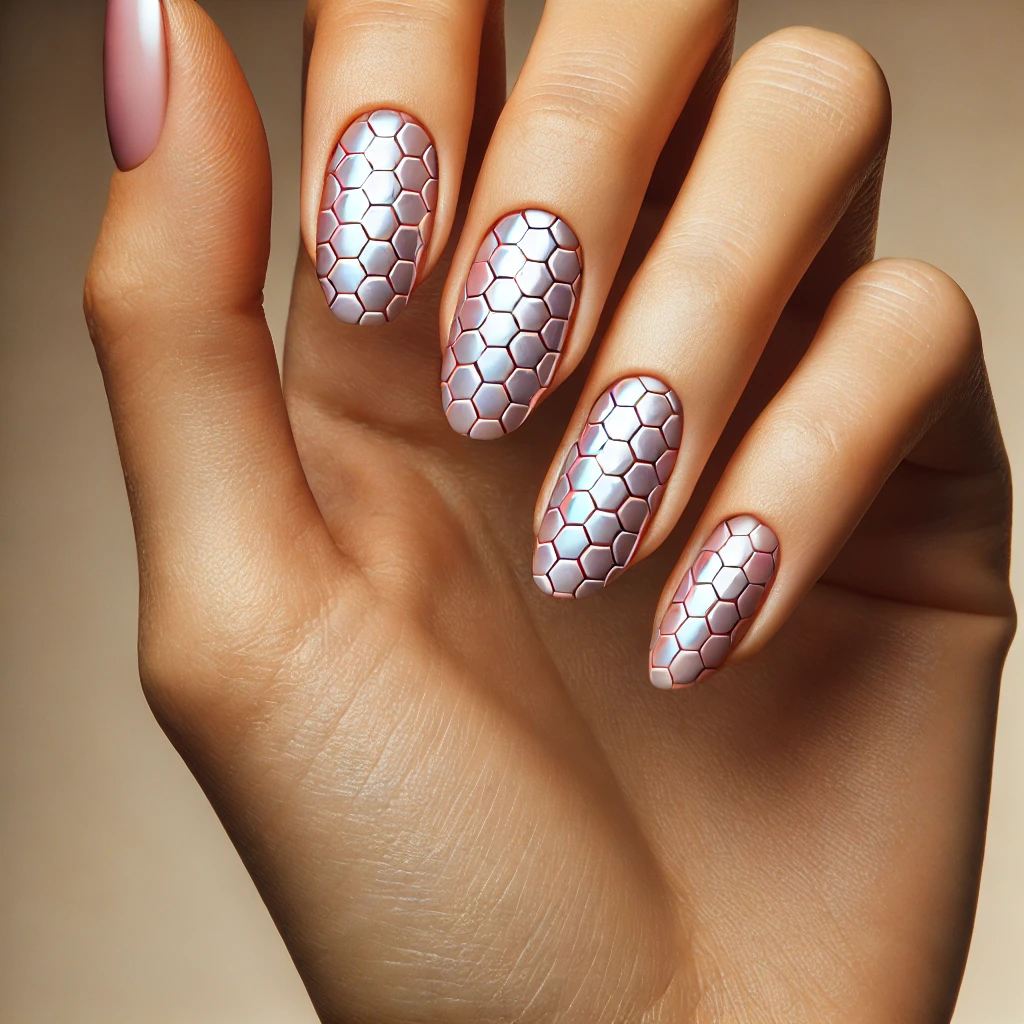 Light Pink Chrome Honeycomb Nails