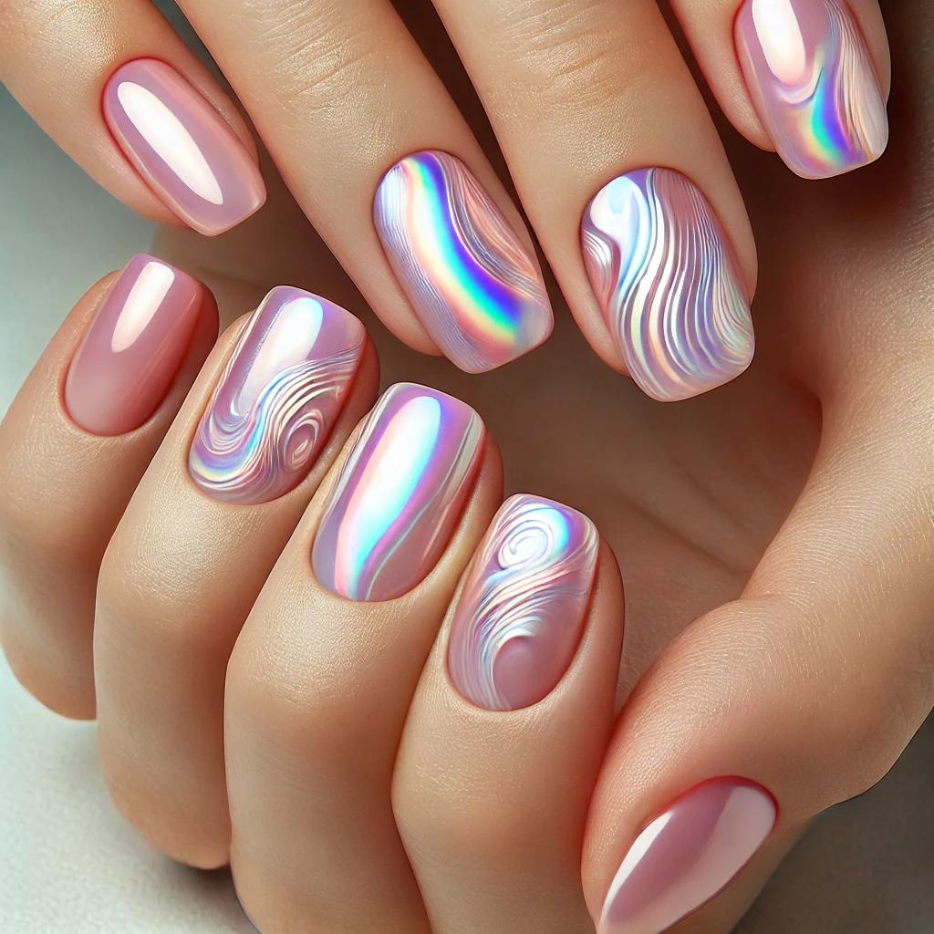 Light Pink Chrome Iridescent Waves