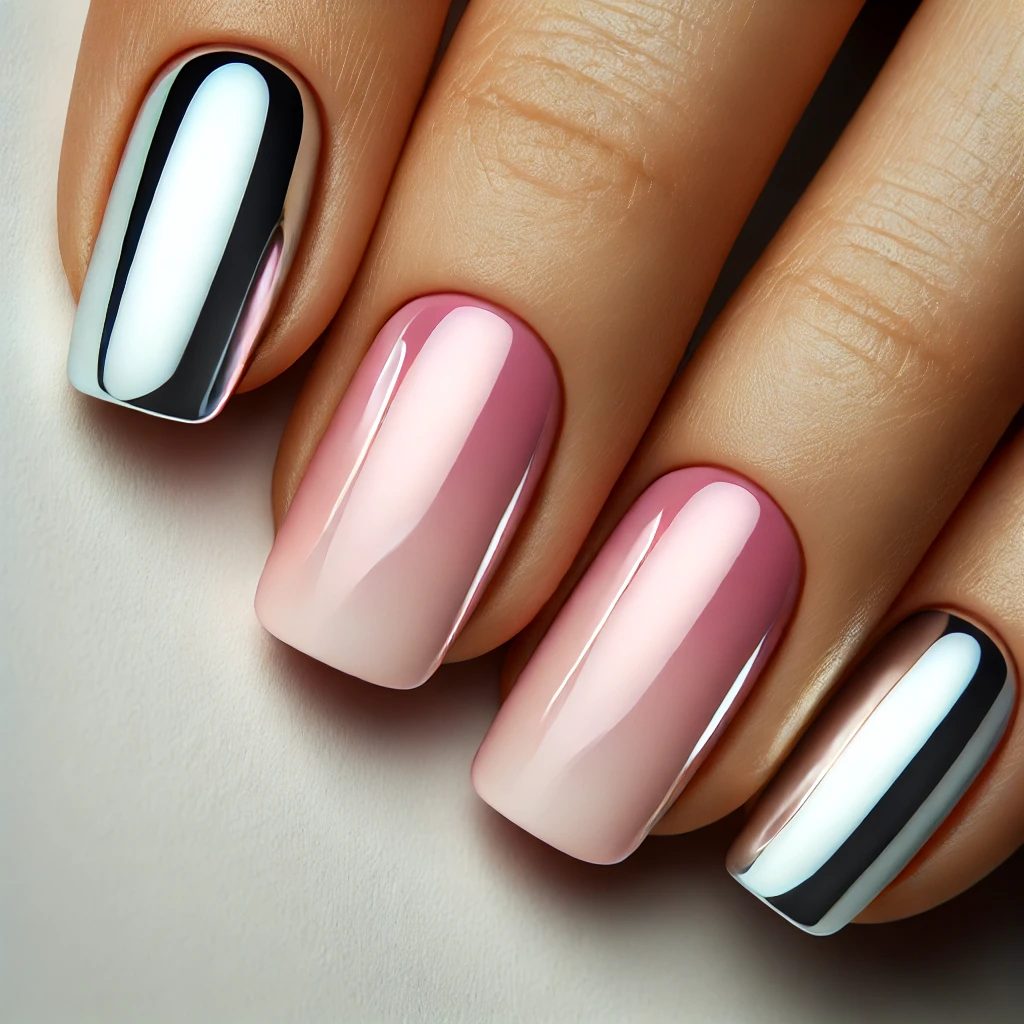 Light Pink Chrome Ombre Nails