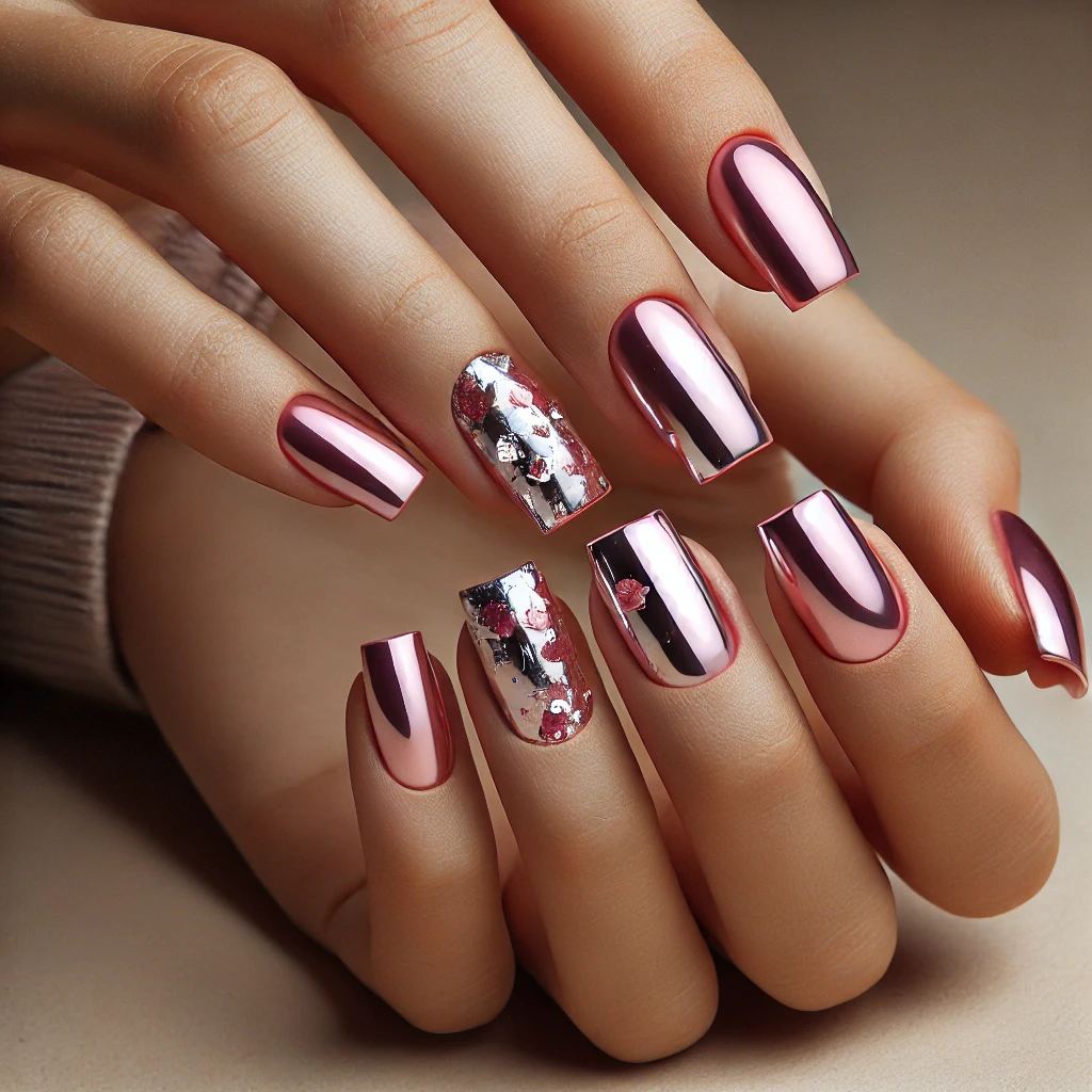 Pink Chrome with Silver Foil Flakes