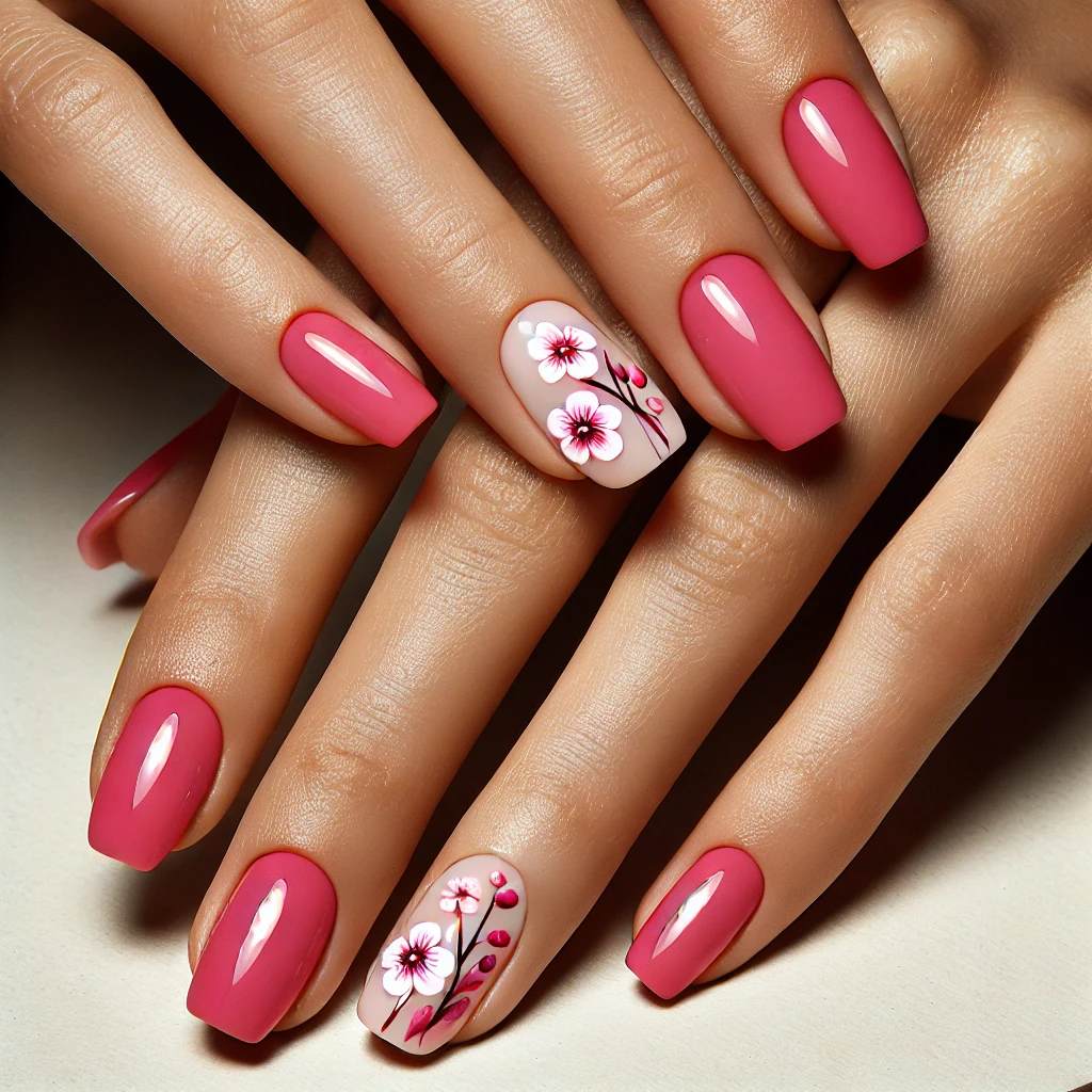 Solid Hot Pink with White Floral Accents